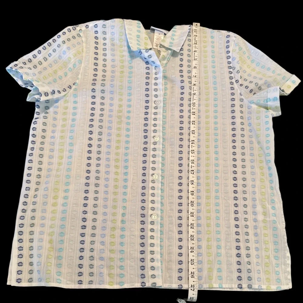 NWT Alfred Dunner Short Sleeve Button Up Shirt Polka Dot Sz M Grandmacore Breezy